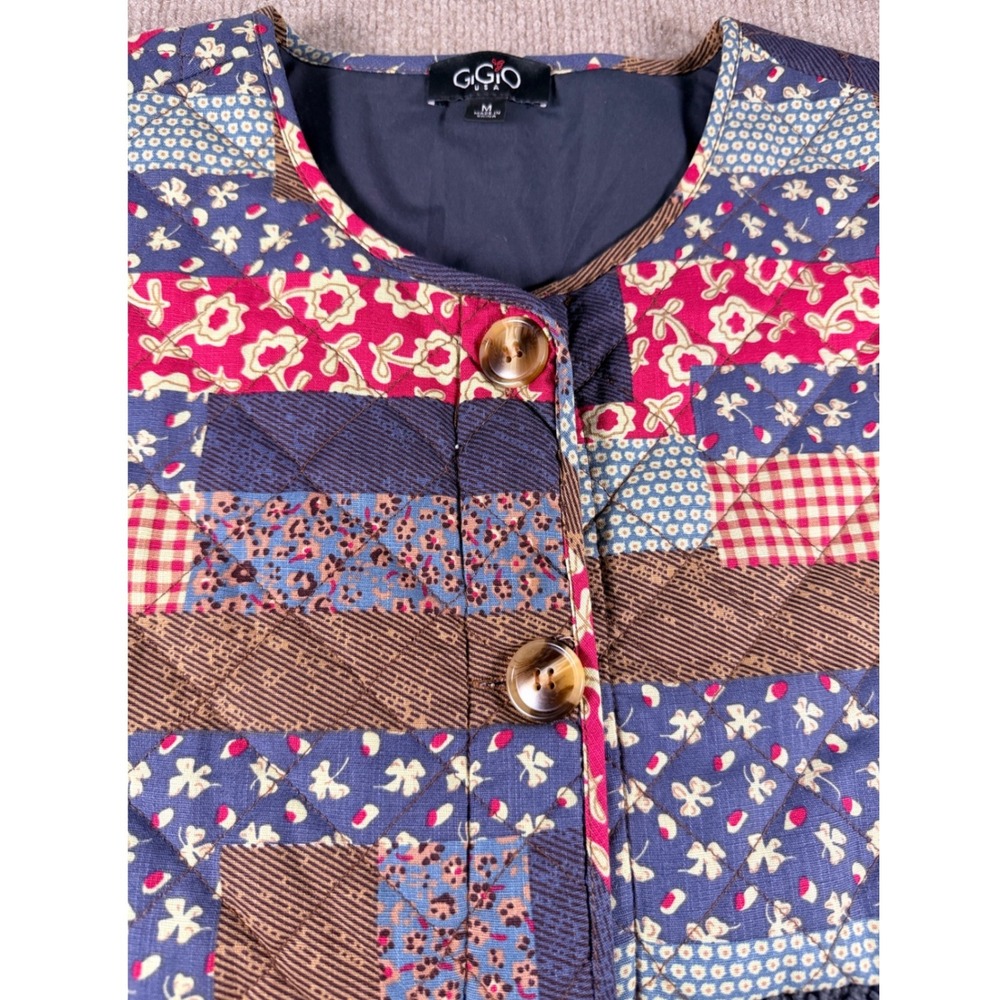 GIGIO USA Patchwork Quilted Sherpa Jacket – Cottagecore Boho Button Front Size M - Picture 8 of 10